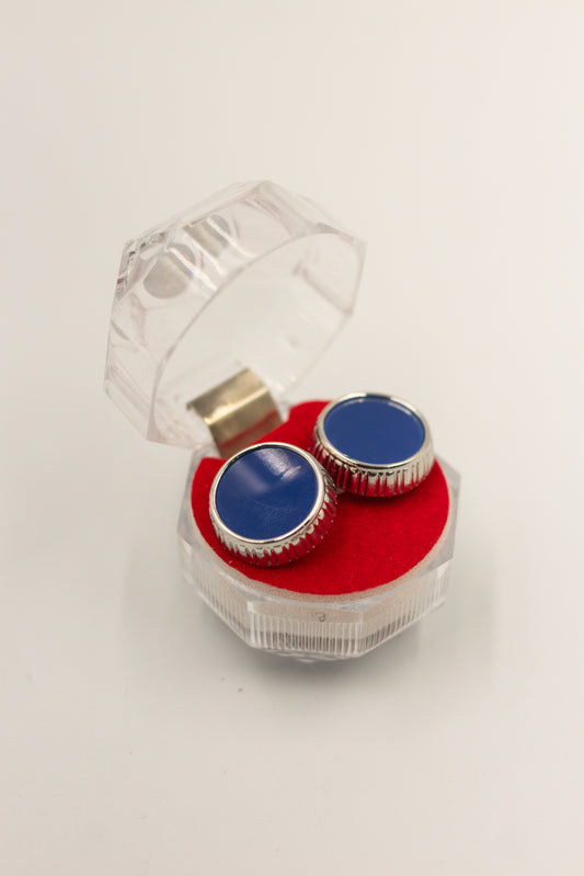 Mancuernilla Plateada con interno azul liso - MAN - 011